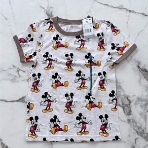 Disney White Mickey Mouse All-Over Print Tee with Brown Trim